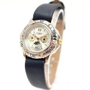 Vintage Avalon Womens Faux Moon Phase Watch 28mm Blue Pleather w New Battery